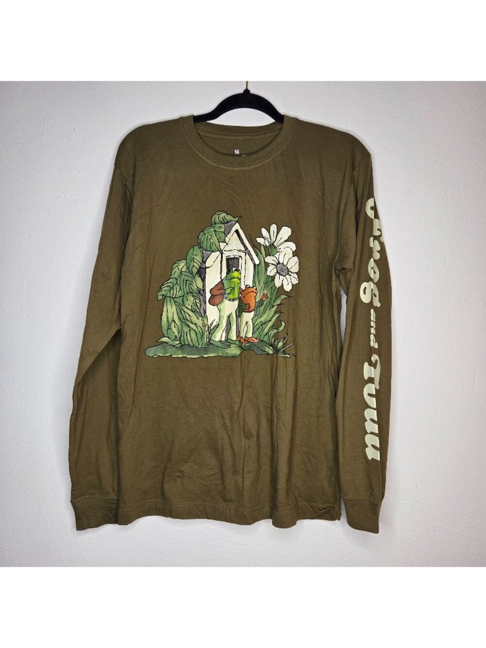 Frog & Toad Together Olive Green Long-Sleeve Graphic Shirt Size M 100% Cotton